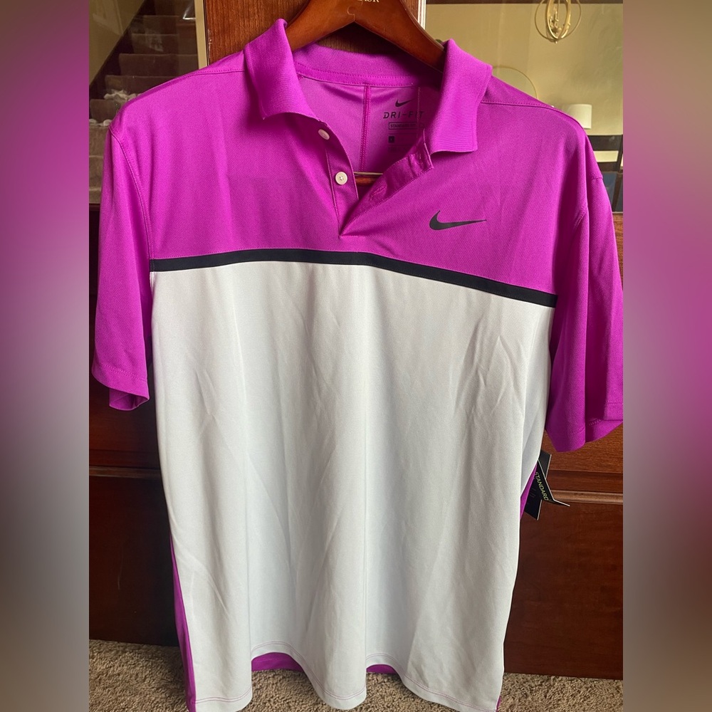 Nike Men’s Magenta and White Golf Polo with Black Accents